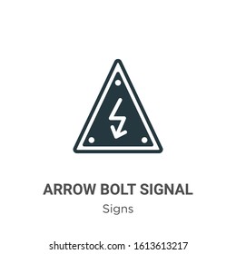 Arrow bolt signal of electrical shock risk in triangular glyph icon vector on white background. Flat vector arrow bolt signal of electrical shock risk in triangular icon symbol sign from modern signs 