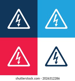 Señal del tornillo de flecha de riesgo de choque eléctrico en forma triangular azul y rojo cuatro colores conjunto de iconos mínimo