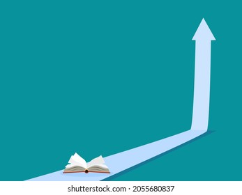 Flecha arriba y libro. El concepto de crecimiento del aprendizaje. ilustración vectorial