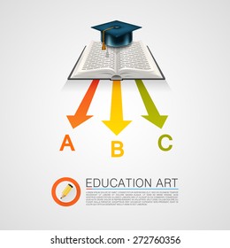 Arrow books with cap art object. Vector illustration