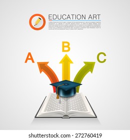 Arrow books with cap art object. Vector illustration