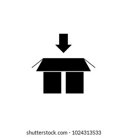 an arrow in the bottom above the packing box icon. Element of logistic for mobile concept and web apps. Icon for website design and development, app development. Premium icon on white background