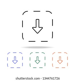 an arrow in the bottom in the dotted box icon. Elements of simple web icon in multi color. Premium quality graphic design icon. Simple icon for websites, web design, mobile app