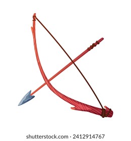 Arrow and Bow as Ancient Tool with Wooden Shaft and Pointed Head Vector Illustration