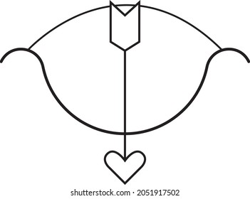 Arrow Bow Arbalest Heart St. Valentines. Arte vectorial, blanco y negro. Fondo blanco. Dibujo de línea.
