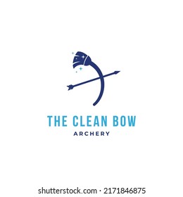 Arrow bow with broom clean archer logo design concept. Vector illustration