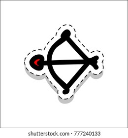 Arrow, bow, cupid, heart, love, romantic, doodle icon. Cartoon sticker in comics style with contour. Decoration for greeting cards, posters, patches, prints for clothes, emblems, sticker, icon, logo.