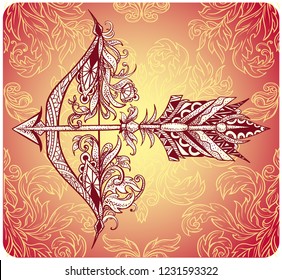 Arrow with bow in fancy flora style patterns