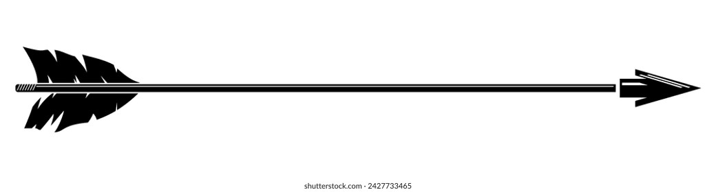 Arrow for bow. Arrow with feather. Vector illustration isolated on white background.