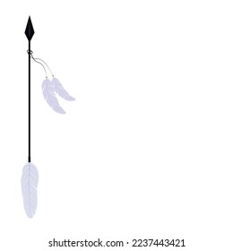 Arrow for a bow with a feather. vector stock illustration. The Indian's weapon. With space for text. Isolated on a white background.