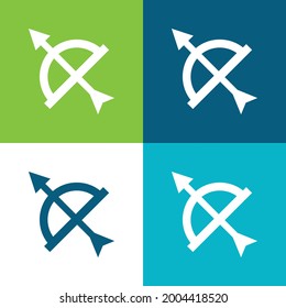 Arrow And Bow Flat four color minimal icon set