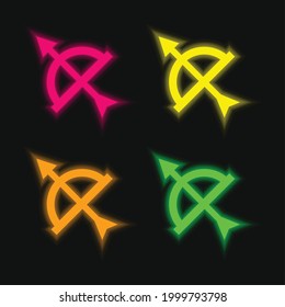 Arrow And Bow four color glowing neon vector icon