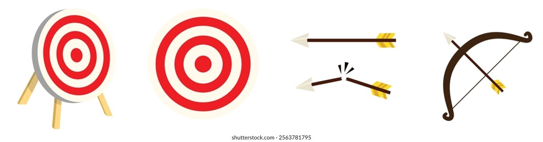 arrow bow and target icon bundle