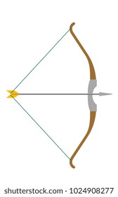 Ilustración de dibujos animados vectoriales de flecha y arco aislados en fondo blanco.