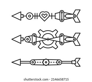 Steampunk-Design-Liniengrafik mit Pfeil und Bogen