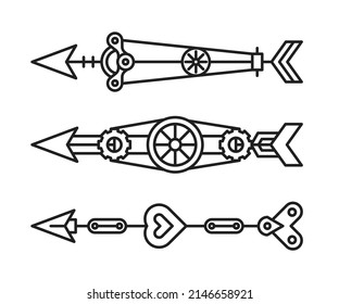 arrow and bow weapon steampunk design line illustration
