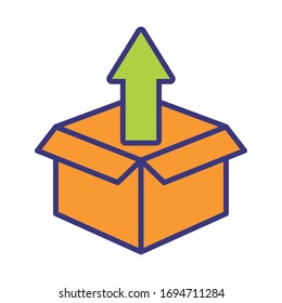 arrow up with box carton packing postal service line and fill style vector illustration design