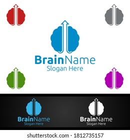 Arrow Brain Logo with Think Idea Concept Vector Design