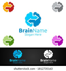 Arrow Brain Logo with Think Idea Concept Vector Design