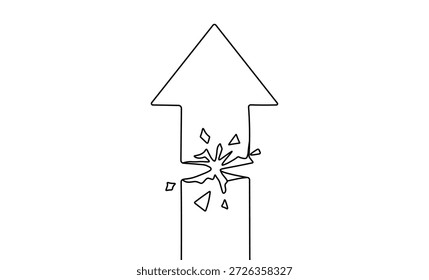Flecha rompiendo los obstáculos que rompen para progresar un concepto de Diseño gráfico de ilustración de dibujo de líneas