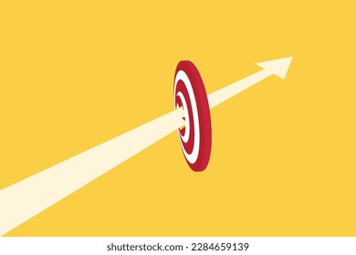 Flecha a través del objetivo, adelante, conquista la adversidad. apresurándose en la flecha hacia el objetivo, objetivo de concepto de negocio y éxito
