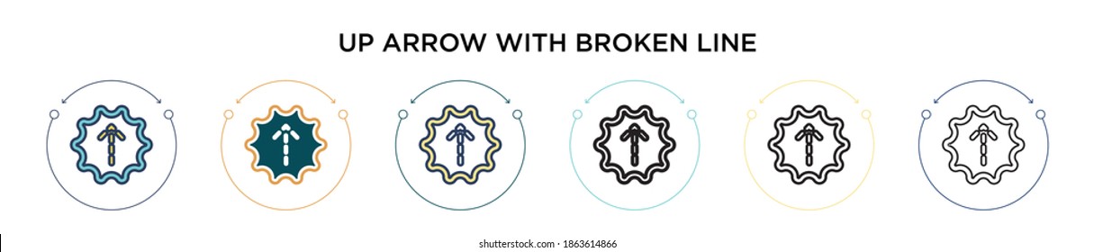 Up arrow with broken line icon in filled, thin line, outline and stroke style. Vector illustration of two colored and black up arrow with broken line vector icons designs can be used for mobile, ui, 