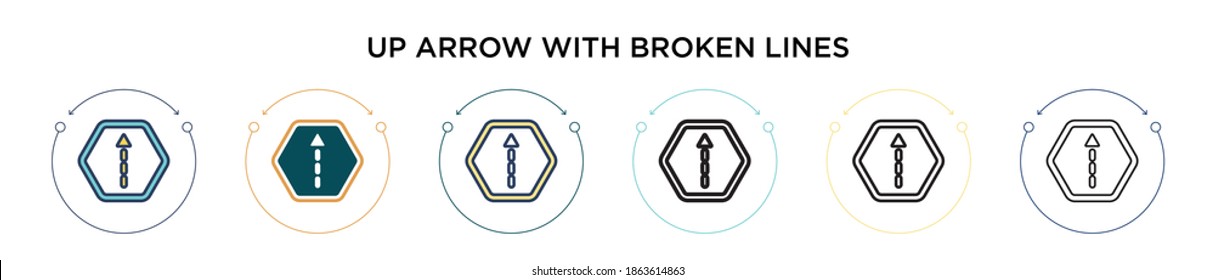Up arrow with broken lines icon in filled, thin line, outline and stroke style. Vector illustration of two colored and black up arrow with broken lines vector icons designs can be used for mobile,