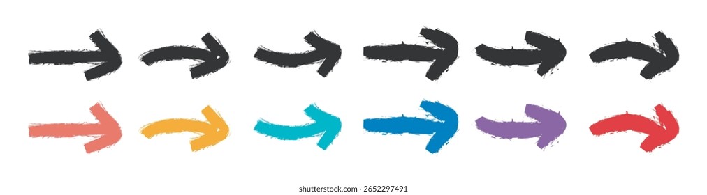 Arrow brush doodle chalk line stroke. Sketch pencil arrow scribble arrow icon. Hand drawn grunge brush sketch direction element on chalkboard. Vector illustration