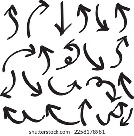 Arrow brush hand drawn collection set with various direction
