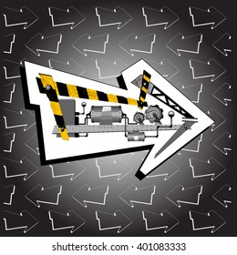 arrow as building crane mechanism with elements gears and caution danger moving