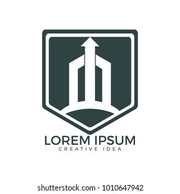 Arrow building shiled shape company logo. House sign