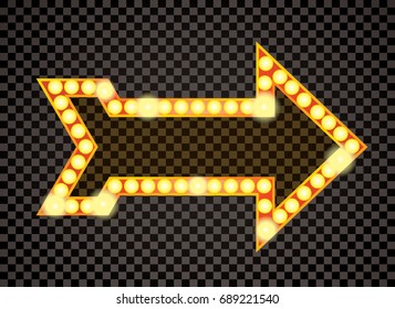 arrow with bulb lamps, retro transparent background, layered and editable