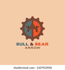 Arrow bull and bear financial logo illustration