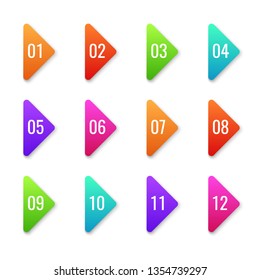 Arrow bullet point. Colorful baler bullets template direction shape markers next number cursor button web set flat vector elements illustration