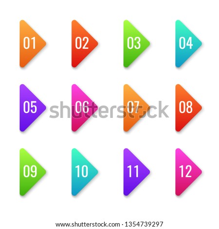 Arrow bullet point. Colorful baler bullets template direction shape markers next number cursor button web set flat vector elements illustration