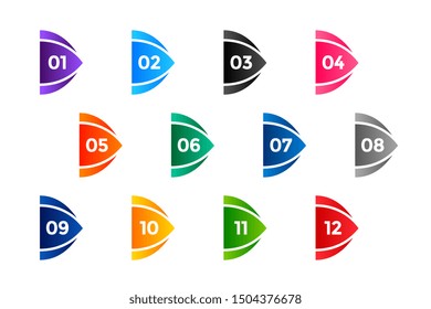 arrow bullet points number set from one to twelve