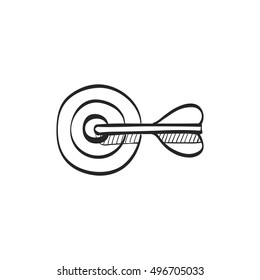 Arrow bulls eye icon in doodle sketch lines. Business sport target strategy