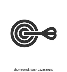 Arrow bulls eye icon in thick outline style. Black and white monochrome vector illustration.