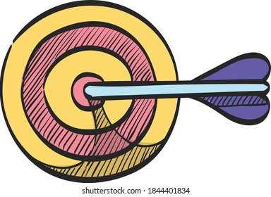 Arrow bullseye icon in color drawing. Business sport target strategy