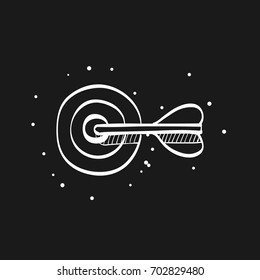 Arrow bullseye icon in doodle sketch lines. Business sport target strategy