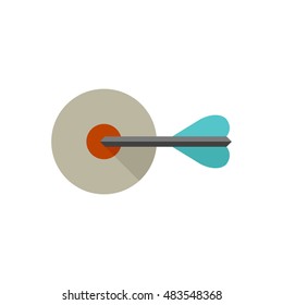 Arrow bullseye icon in flat color style. Business sport target strategy