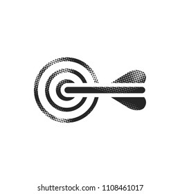 Arrow bullseye icon in halftone style. Black and white monochrome vector illustration.