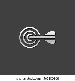 Arrow bullseye icon in metallic grey color style. Business sport strategy