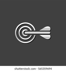 Arrow bullseye icon in metallic grey color style. Business sport strategy