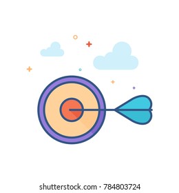 Arrow bullseye icon in outlined flat color style. Vector illustration.