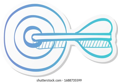 Arrow bullseye icon in sticker color style. Business sport target strategy