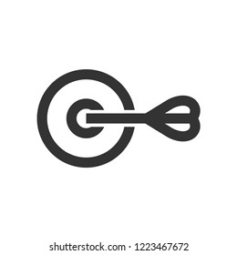 Arrow bullseye icon in thick outline style. Black and white monochrome vector illustration.
