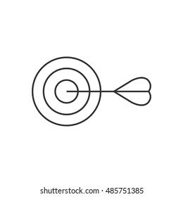 Arrow bullseye icon in thin outline style. Business sport target strategy