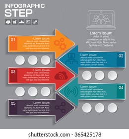 Arrow business concept with 5 options, parts, steps or processes. Can be used for workflow layout, diagram, number options, web design.