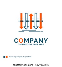Arrow, business, distinction, forward, individuality Logo Design. Blue and Orange Brand Name Design. Place for Tagline. Business Logo template.
